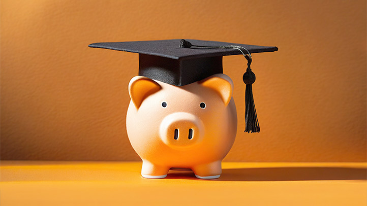 Piggy bank with graduation cap