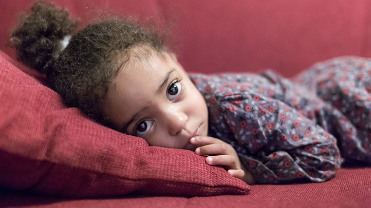 sick little girl, stomach flu (rotavirus) in children